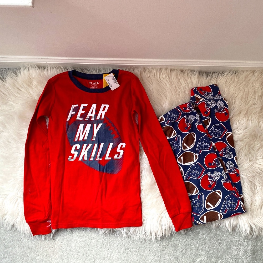 NWT Boys Children's Place Size 10 Pajama Set PJs Red Blue Long Sleeve Sleepwear